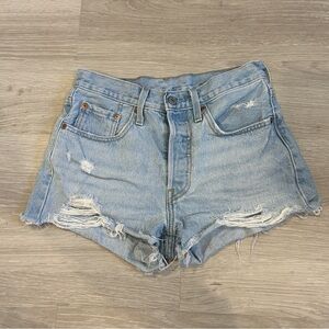 Levi Strauss 501 Women’s High Rise Distressed Cheeky Short with Button Fly - 26